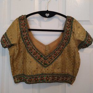 Gold saree/lehenga blouse crop top with hand embroidery and sequins